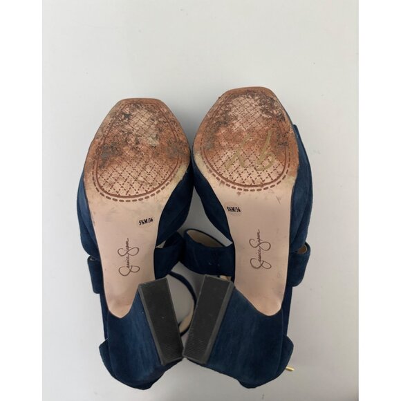 Jessica Simpson Heels 51/2 Suede Platform Chunky Block Y2K Night Out Studio 54 - Picture 15 of 15